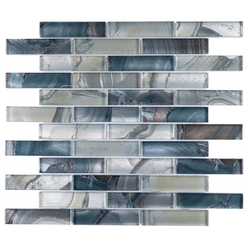 TOCSG 1X4 Wall Paper Glass Mosaic Tile Backsplash, Blue