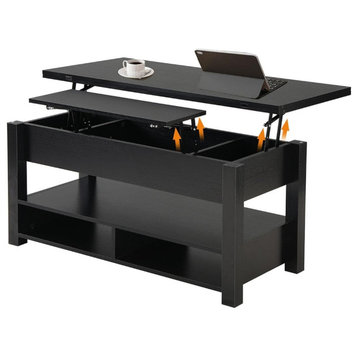 Multifunctional 3 In 1 Coffee Table, Extendable Lift Top & Shelves, Black