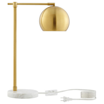22" Brass Iron Desk Table Lamp With Brass Dome Shade