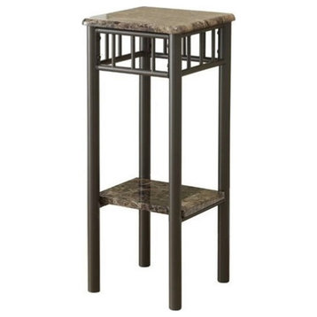 Accent Table Side End Square Living Room Bedroom Metal Brown Marble Look
