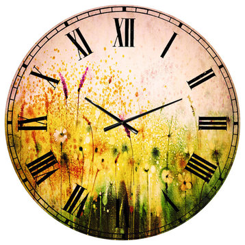 Cosmos Flowers and White Wildflowers Floral Metal Clock, 36x36