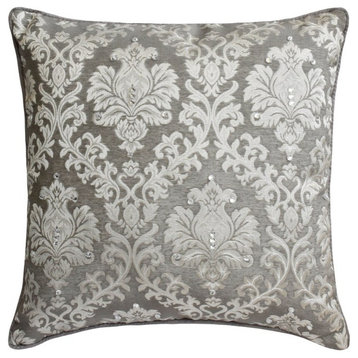 Grey Silk Crystals & Damask 18"x18" Throw Pillow Cover - Ardent