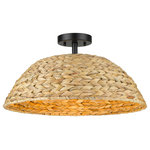 Golden Lighting - Rue Semi-Flush With Woven Sweet Grass Shade - Wild by nature, Rue draws inspiration from ancestral basket-making traditions. Woven Sweet Grass is braided in a herringbone pattern and then tightly woven into dome shades. The shape of the large shades directs light downward for excellent downlight. Modern style meets tradition within this collection's contemporary matte black finish and hand-woven shade. The look is perfect for coastal and natural interiors.