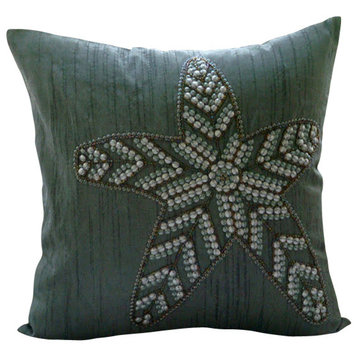 Sequins Starfish Gray Euro Sham Covers, Art Silk 26x26 Euro Shams, Starry Light