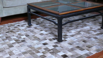 Patchwork cowhide rug for a neutral space