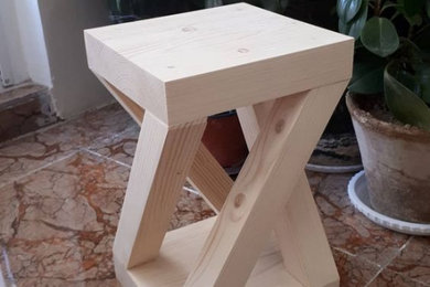 Handcrafted Pinewood X-Frame Stool - Modern Rustic Decor Accent