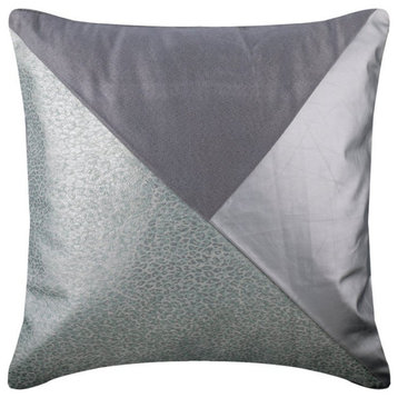Patchwork Silver Faux Leather & Suede 20"x20" Pillow Cover, Silver Safari