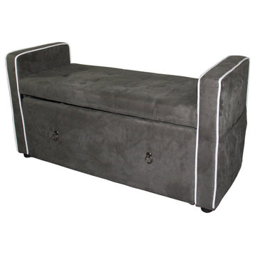 Olive Gray Suede Shoe Storage Bench With Drawer