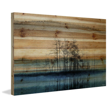 "Tree Isle Reflects" Painting Print on Natural Pine Wood, 45"x30"