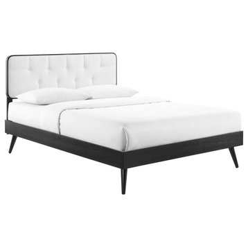 Bridgette Full Wood Platform Bed With Splayed Legs, Black White