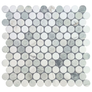 Mosaic Tile Marble Penny Coin Series, Green White Gray Matte