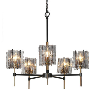 LNC Tucana 5-Light Matte Black and Polished Gold Modern/Contemporary Chandelier