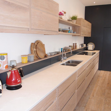 Limewashed oak and painted open plan kitchen