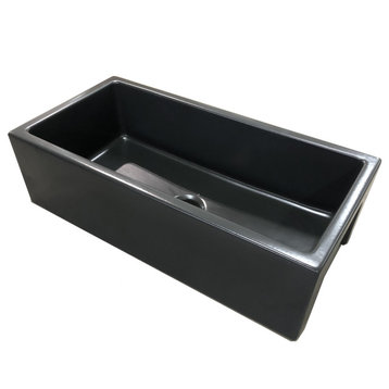 36" Black Matte Reversible Smooth/Fluted Single Bowl Fireclay Farm Sink