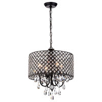 Marya 4-Light Black Metal Round Beaded Drum Chandelier Hanging Crystals Glam