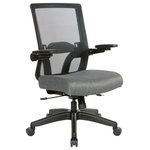 Office Star Products - Manager's Chair With Mesh Back, Charcoal Seat With Black Base, Charcoal - Whether you have a day filled with meetings, or working to beat a deadline, the Space Seating Fully Adjustable Office Chair provides not only professional style but also sophisticated support for all-day comfort. The black vertical mesh back with height adjustable lumbar support keeps you cool and helps prevent back fatigue. The 3-Way PU padded cantilever flip arms ensure flexibility and allow for support to take pressure off of your shoulders and neck. The densely padded woven fabric seat keeps you comfortable through-out the day. Features such as one-touch pneumatic seat height adjustment and 2-to-1 Synchro tilt control with adjustable tilt tension and seat slider easily accommodates your individual preferences. Set upon a durable black nylon base with oversized dual wheel carpet casters that deliver easy mobility. TAA Compliance, and coverage with an impressive warranty for 5 years on all component parts, and 2 years on foam and fabric, give added assurance to the quality of your purchase.