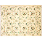 Bareens Designer Rugs - Shabby Chic Ziegler Donald Tan Green Hand-Knotted Wool Rug - 5'10'' x 8'8'' - Enhance the ambiance of your home with this magnificent Persian-influenced Turkish hand-knotted rug made by skilled artisans capable of creating the most exceptional vegetable dyes and hand-spun wool. This exquisite handmade rug is a one-of-a-kind Peshawar Kafkaz, otherwise identified as Chobi, Chobi Peshawar, Oushak, or Ziegler rug. These handmade rugs are crafted in Pakistan utilizing superior-quality wool imported from Australia, New Zealand, and Korea in two types of weaves: the Persian weave and the Mori weave. This rug is meticulously crafted by hand using the finest natural vegetable dyes extracted from local plants. The artisans use a blend of hand-spun local and fine merino wool, resulting in a rug with a compelling texture, higher lanolin content, and longer staple. The artisans occasionally incorporate natural or artificial silk into the pile to enhance specific motifs. The finished product is an awe-inspiring execution of flawless design and an understated palette that exudes elegance.