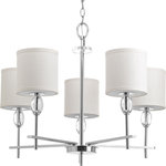 Progress Lighting - Progress Lighting 5-100W Medium Chandelier, Polished Chrome - Enjoy high status with a collection full of fun, femininity, glimmer and glean. Status can excite the room as K9 glass accents offer a crystal-like clarity. White fabric shade is matched perfectly with the polished chrome finish completing the fixture with a sophisticated look.