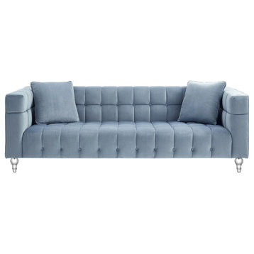 Inspired Home Iker Sofa Biscuit Tufted, Velvet, Teal