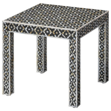 Exquisite Mother of Pearl Inlay Accent Table Gray White Black Checked Square