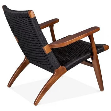 Rattan and Wood Lounge Chair, Black