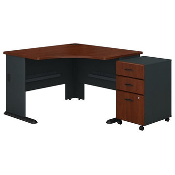 Series A 48" Corner Desk With Mobile File Cabinet, Hansen Cherry, Galaxy