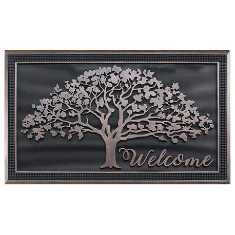 A1HC Rubber Doormat Oak Tree Design Double Door Doormat 30"x48" Black/Bronze