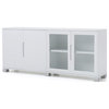 72.5” Modern Hayes White Matte Lacquer Cabinet 2 Glass Doors 2 Wood Doors