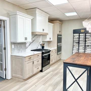 Wynnbrooke White Oak Sand and Linen White Kitchen With Gold Accents