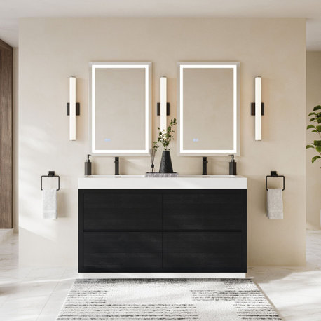 Bliss Bath Vanity, Black, 60", Double Sink, Freestanding