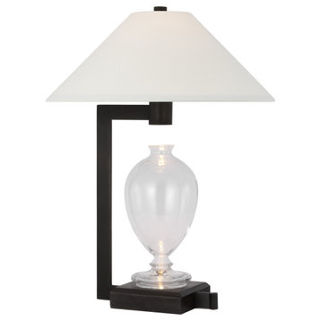 Phial Large Display Form Table Lamp in Clear Glass and Warm Iron and Dark Walnut