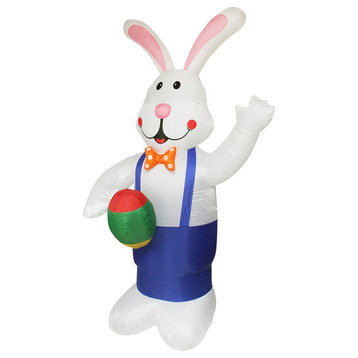 Inflatable Lighted Standing Eater Bunny With Eggs Yard Art Decoration, 7'