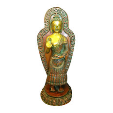 Mogul Interior - Blessing Buddha Brass Statue Yoga Sculpture Figurine Idol, Holiday Gift - Decorative Objects And Figurines