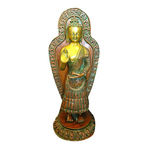 Mogul Interior - Blessing Buddha Brass Statue Yoga Sculpture Figurine Idol, Holiday Gift - Decorative Objects And Figurines