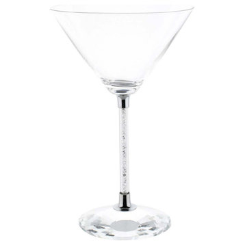 Sparkles Home Martini Glasses with Crystal-Filled Stems - Set of 6 - Silver