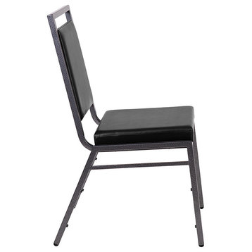HERCULES Series Square Back Stacking Banquet Chair with Silvervein Frame, Black