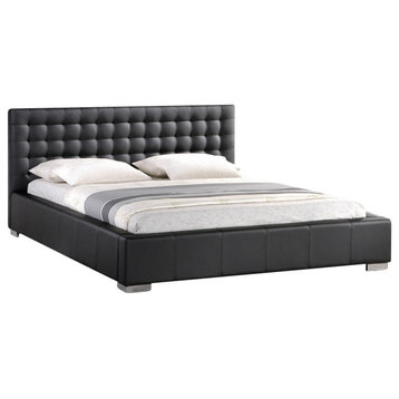 Baxton Studio Madison Black Modern Bed With Upholstered Headboard, Queen