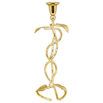 Classic touch Gold Candlestick With Leaf Design, 12.5"H