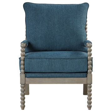Hanako Transitional Accent Chair with Cushioned Wooden Arms, Blue/Antique Grey