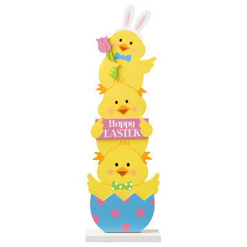 30"H Easter Wooden Stacked Chicks Porch Decor
