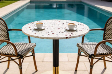 Example of a small beach style pool design in New York