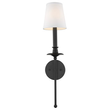 1 Light Simple Traditional Sconce finished in Matte Black with White Sahde