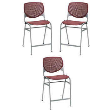 Home Square Plastic Counter Stool in Burgundy - Set of 3