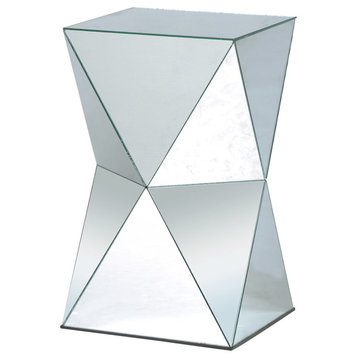 Pedestal table crafted in triangular mirror