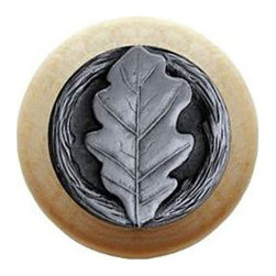 Inviting Home Inc. - Oak Leaf Natural Wood Knob, Unfinished With Antique-Style Pewter - Cabinet And Drawer Knobs