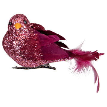 4" Burgundy Left Facing Bird Clip-on Christmas Ornament