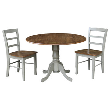 42" Drop Leaf Dining Table with Madrid Chairs, Distressed Hickory/Stone, 3-Piece Set