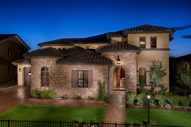 Design ideas for a mid-sized mediterranean partial sun front yard concrete paver garden path in Denver for spring.