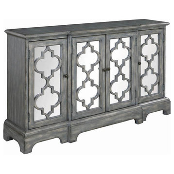 Coaster Traditional Wood 4-Door Mirrored Accent Cabinet in Gray