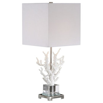 Uttermost Corallo Crystal Resin Iron and Fabric Table Lamp in White Coral